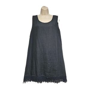 Rosemarie 100% Linen Dress S Boho Midi Lagenlook Minimalist‎ Crochet Trim Beachy